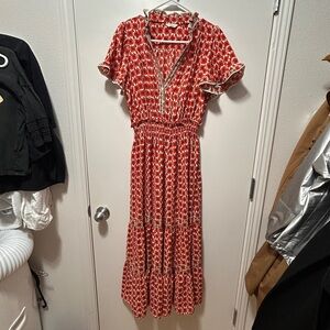 Max Studio Red and White Midi Dress